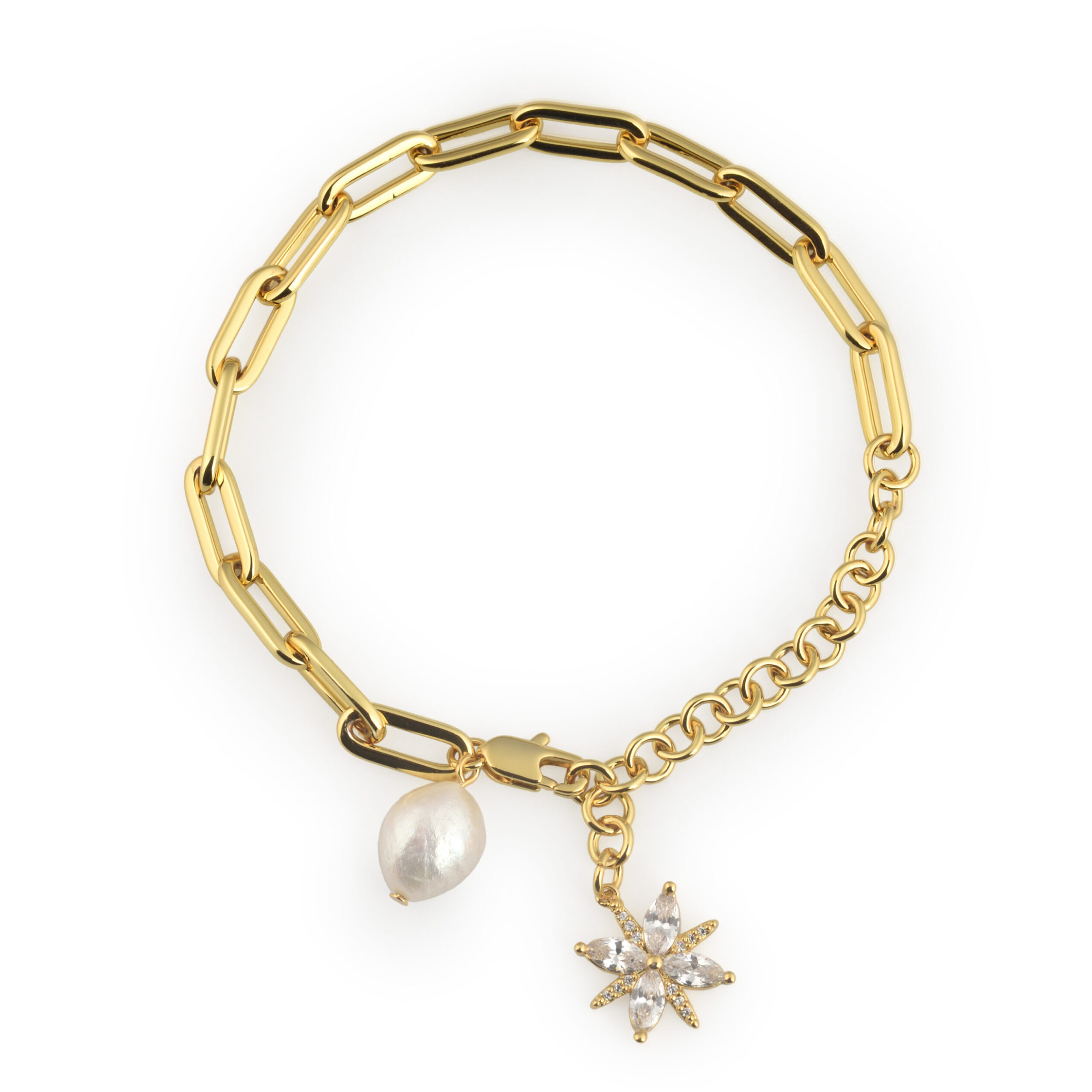 Starlit Elegance Gold Brass Bracelet